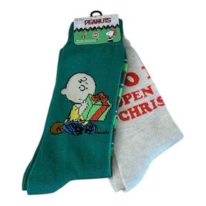 Snoopy, Charlie Brown & Woodstock Socks - 2 Pairs | Green & Cream | Size 6-12 C1